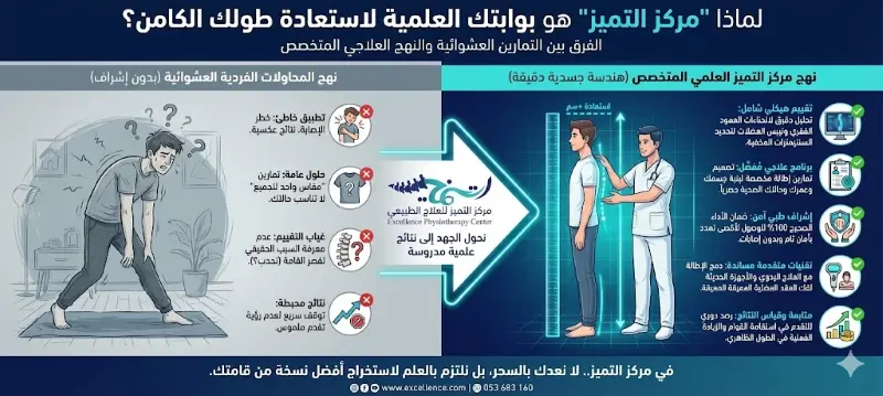 جلسات العلاج الطبيعي لتمارين الإطالة لزيادة الطول في مركز التميز للعلاج الطبيعي بالدمام