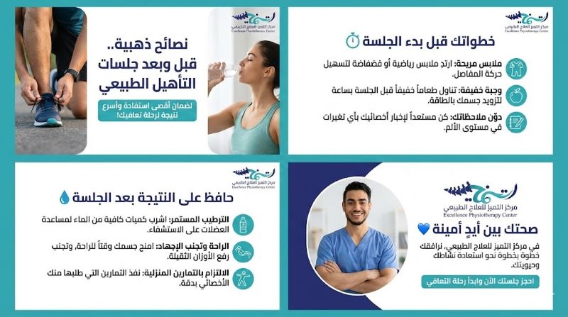 تعليمات بعد وقبل جلسة التأهيل الطبيعي