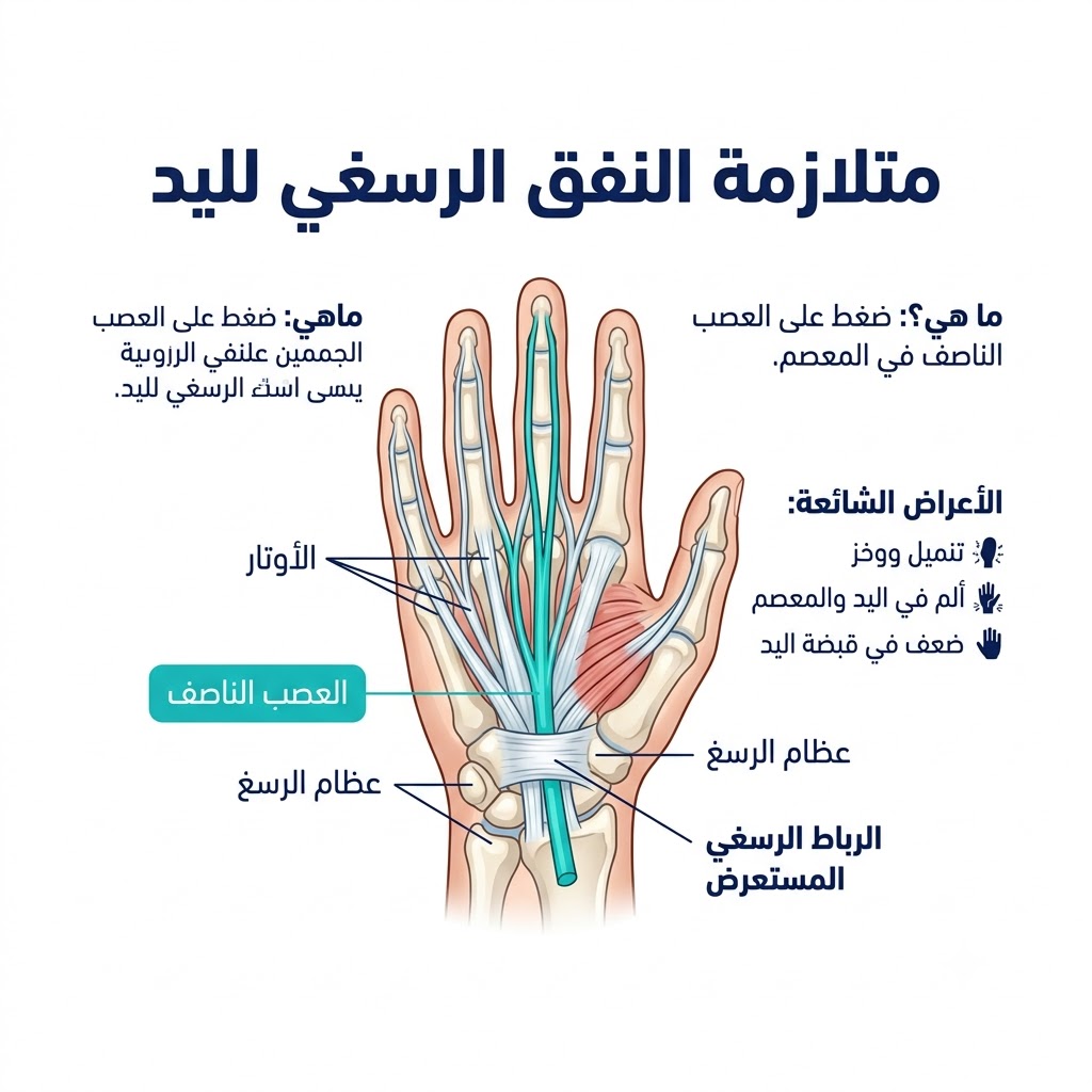 متلازمة النفق الرسغي لليد: الأعراض والأسباب والعلاج الطبيعي